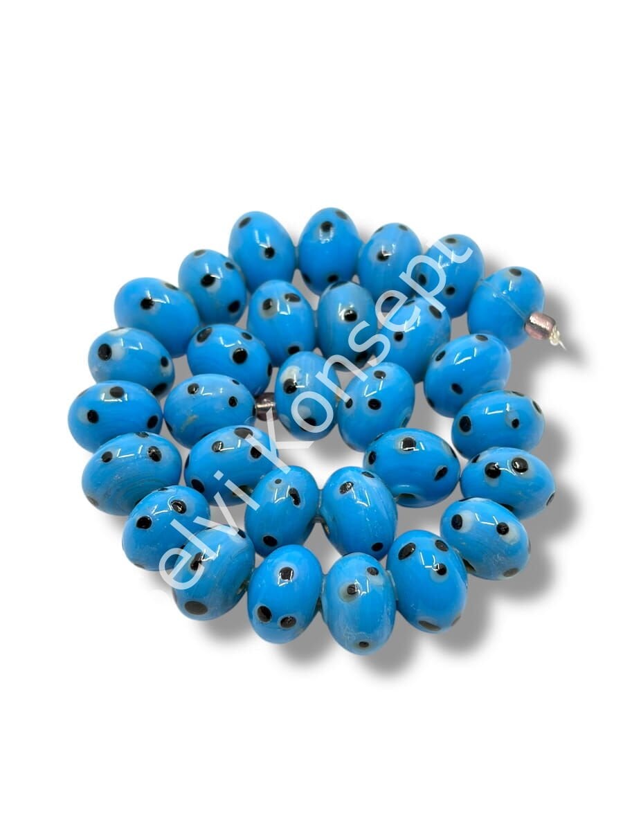 Şarlama Sanatı Benekli Tombul Rondela Mavi Dizi Cam Boncuk