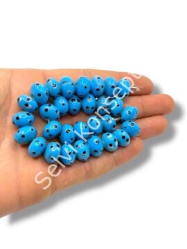 Şarlama Sanatı Benekli Tombul Rondela Mavi Dizi Cam Boncuk