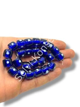 Şarlama Sanatı Benekli Silindir Şeffaf Lacivert Dizi Cam Boncuk