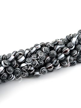 Siyah Beyaz Spiral Desenli Dizi Cam Boncuk 8 mm