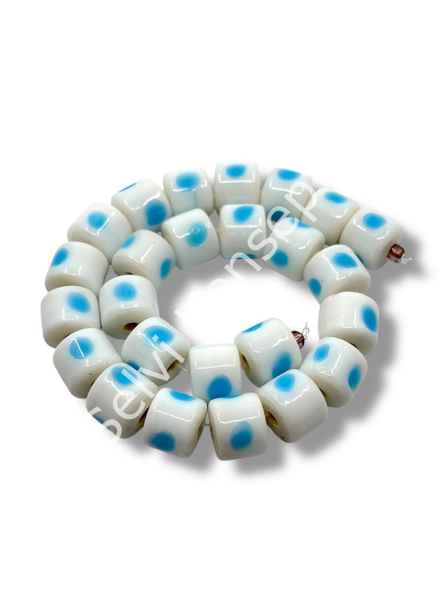 Şarlama Sanatı Benekli Silindir Beyaz Dizi Cam Boncuk