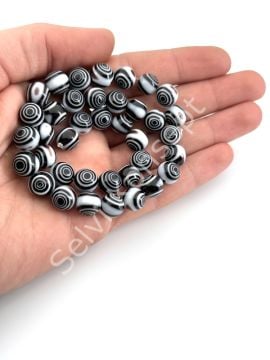 Siyah Beyaz Spiral Desenli Dizi Cam Boncuk 10 mm