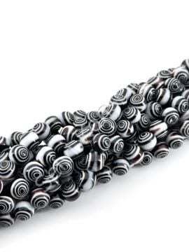 Siyah Beyaz Spiral Desenli Dizi Cam Boncuk 10 mm