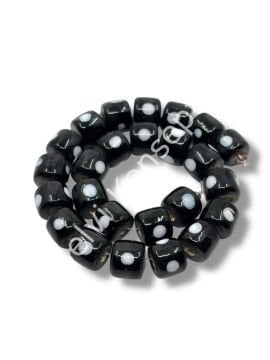 Şarlama Sanatı Benekli Silindir Siyah Dizi Cam Boncuk