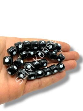 Şarlama Sanatı Benekli Silindir Siyah Dizi Cam Boncuk