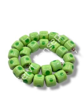 Şarlama Sanatı Benekli Silindir Fıstık Yeşili Dizi Cam Boncuk