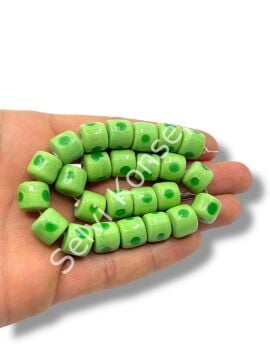 Şarlama Sanatı Benekli Silindir Fıstık Yeşili Dizi Cam Boncuk