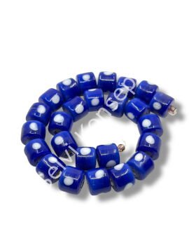 Şarlama Sanatı Benekli Silindir Lacivert Dizi Cam Boncuk