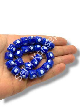 Şarlama Sanatı Benekli Silindir Lacivert Dizi Cam Boncuk