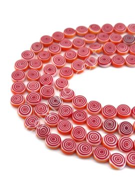 Kırmızı Turuncu Spiral Desenli Yassı Dizi Cam Boncuk 10 mm