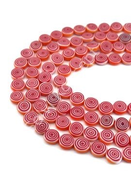 Kırmızı Turuncu Spiral Desenli Yassı Dizi Cam Boncuk 10 mm