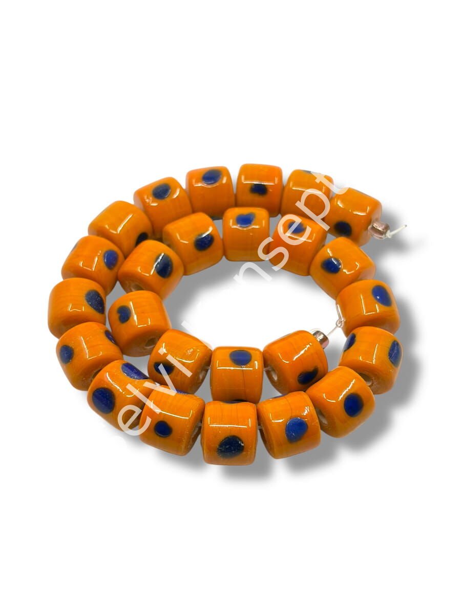 Şarlama Sanatı Benekli Silindir Turuncu Dizi Cam Boncuk