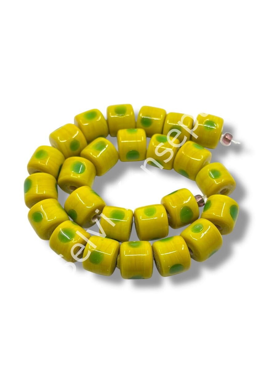 Şarlama Sanatı Benekli Silindir Sarı Dizi Cam Boncuk