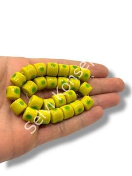 Şarlama Sanatı Benekli Silindir Sarı Dizi Cam Boncuk