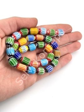 Chevron Cam Boncuk Dizi Karışık Renkli 10x13 mm