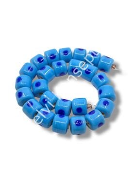 Şarlama Sanatı Benekli Silindir Mavi Dizi Cam Boncuk