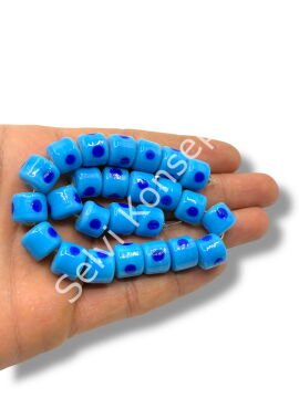 Şarlama Sanatı Benekli Silindir Mavi Dizi Cam Boncuk