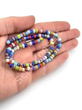 Chevron Silindir Cam Boncuk Dizi Karışık Renkli 5x3 mm
