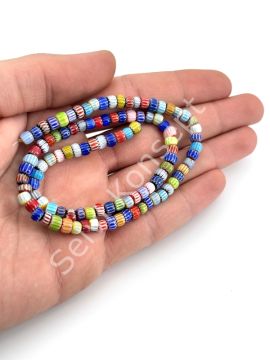 Chevron Silindir Cam Boncuk Dizi Karışık Renkli 5x3 mm