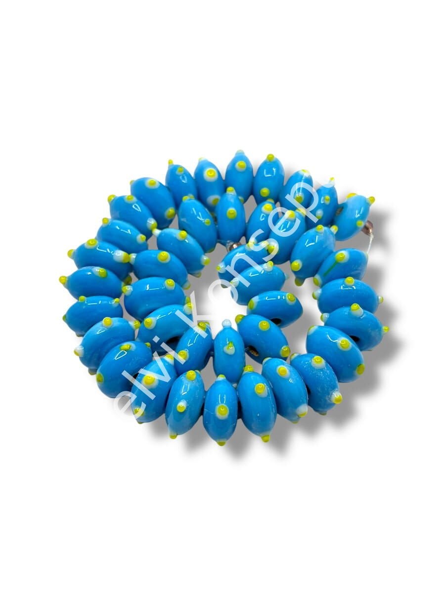 Şarlama Sanatı Papatya Benekli Rondela Mavi Dizi Cam Boncuk