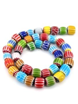 Chevron Silindir Cam Boncuk Dizi Karışık Renkli 10x10 mm