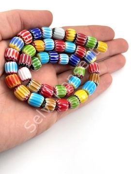Chevron Silindir Cam Boncuk Dizi Karışık Renkli 10x10 mm