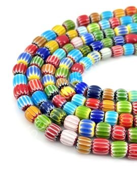 Chevron Silindir Cam Boncuk Dizi Karışık Renkli 10x10 mm
