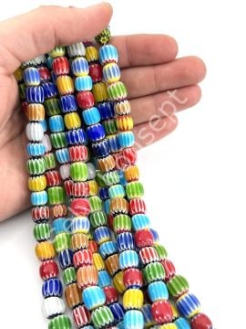 Chevron Silindir Cam Boncuk Dizi Karışık Renkli 10x10 mm