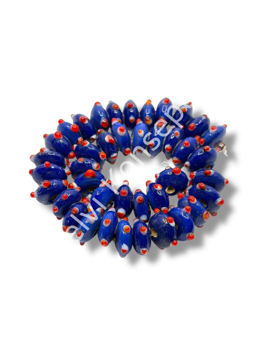 Şarlama Sanatı Papatya Benekli Rondela Lacivert Dizi Cam Boncuk