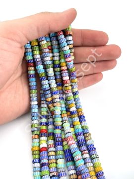 Chevron Rondela Cam Boncuk Dizi Karışık Renkli 8x4 mm
