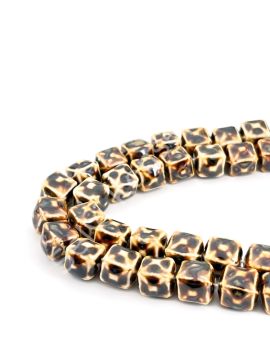 Otantik Seramik Boncuk Bombeli Küp 13 mm Kahverenği