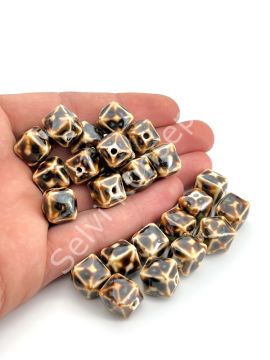 Otantik Seramik Boncuk Bombeli Küp 13 mm Kahverenği
