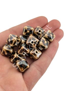 Otantik Seramik Boncuk Bombeli Küp 13 mm Kahverenği