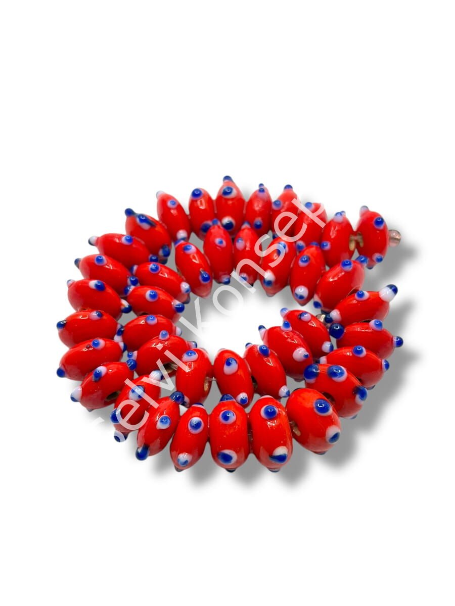 Şarlama Sanatı Papatya Benekli Rondela Kırmızı Dizi Cam Boncuk