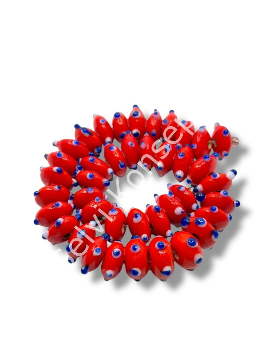 Şarlama Sanatı Papatya Benekli Rondela Kırmızı Dizi Cam Boncuk