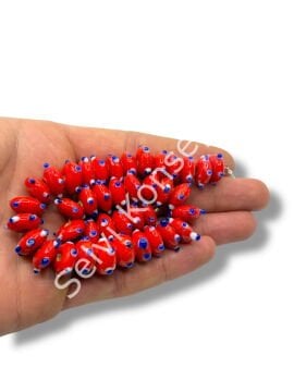 Şarlama Sanatı Papatya Benekli Rondela Kırmızı Dizi Cam Boncuk