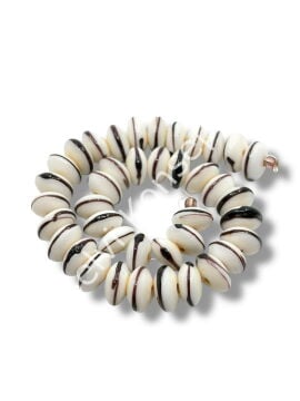 Şarlama Sanatı Geometrik Çizgili Rondela Beyaz Dizi Cam Boncuk