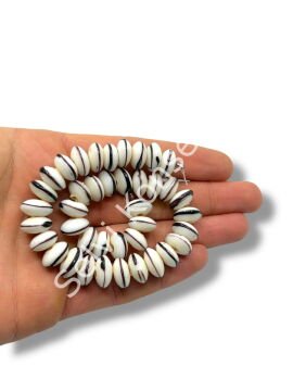 Şarlama Sanatı Geometrik Çizgili Rondela Beyaz Dizi Cam Boncuk