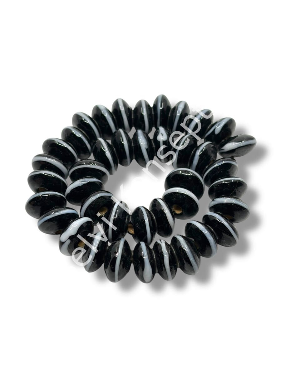 Şarlama Sanatı Geometrik Çizgili Rondela Siyah Dizi Cam Boncuk