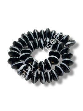 Şarlama Sanatı Geometrik Çizgili Rondela Siyah Dizi Cam Boncuk