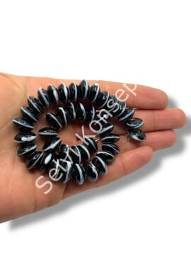 Şarlama Sanatı Geometrik Çizgili Rondela Siyah Dizi Cam Boncuk