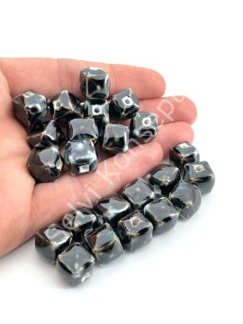 Otantik Seramik Boncuk Bombeli Küp 13 mm Siyah