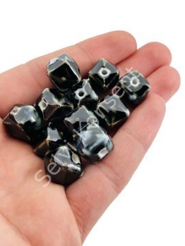 Otantik Seramik Boncuk Bombeli Küp 13 mm Siyah