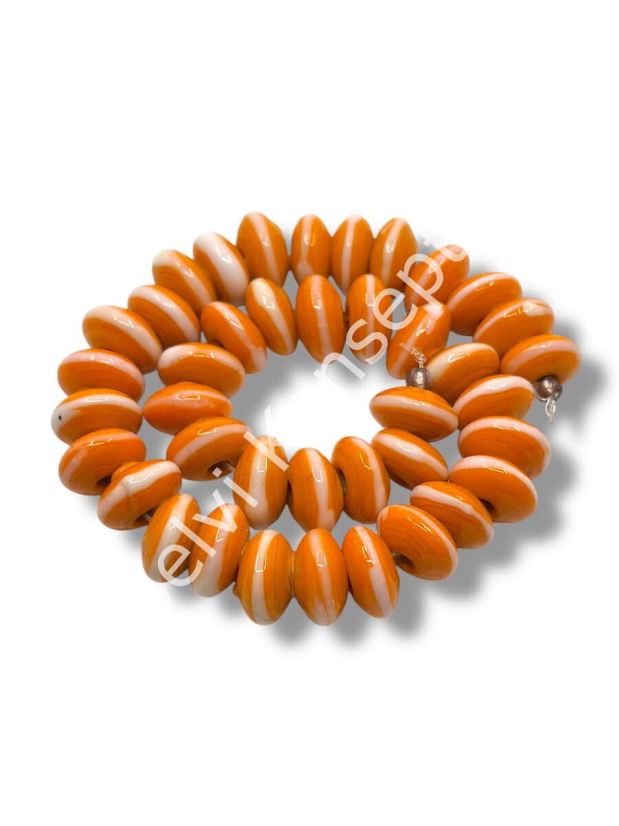 Şarlama Sanatı Geometrik Çizgili Rondela Turuncu Dizi Cam Boncuk