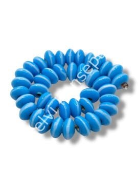 Şarlama Sanatı Geometrik Çizgili Rondela Mavi Dizi Cam Boncuk