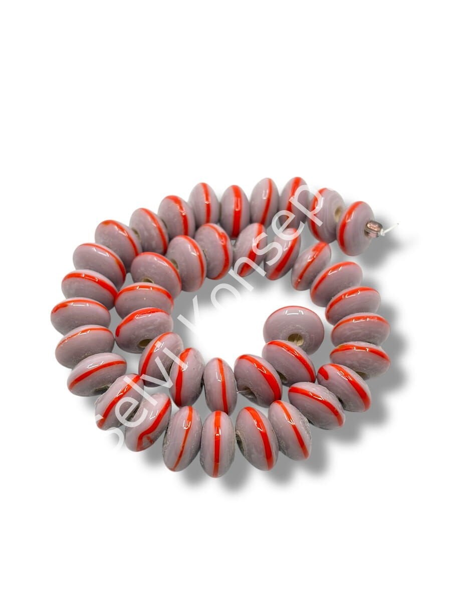 Şarlama Sanatı Geometrik Çizgili Rondela Mürdüm Dizi Cam Boncuk