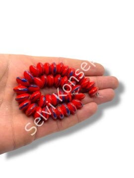 Şarlama Sanatı Geometrik Çizgili Rondela Kırmızı Dizi Cam Boncuk