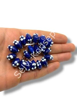 Şarlama Sanatı Çiçek İşlemeli Rondela Lacivert Dizi Cam Boncuk