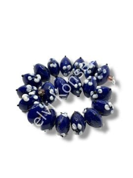 Şarlama Sanatı Çiçek İşlemeli Rondela Lacivert Dizi Cam Boncuk