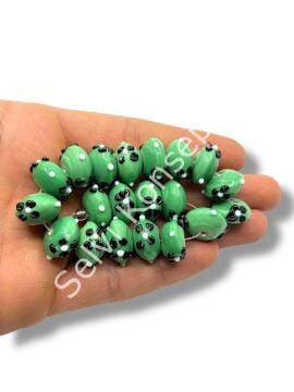 Şarlama Sanatı Çiçek İşlemeli Rondela Mint Yeşili Dizi Cam Boncuk